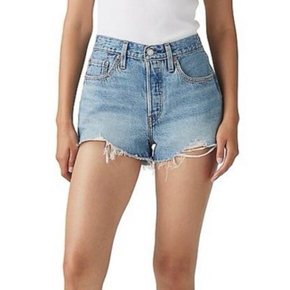 Levi’s 501 raw hem high rise denim shorts size 32 - Picture 1 of 10
